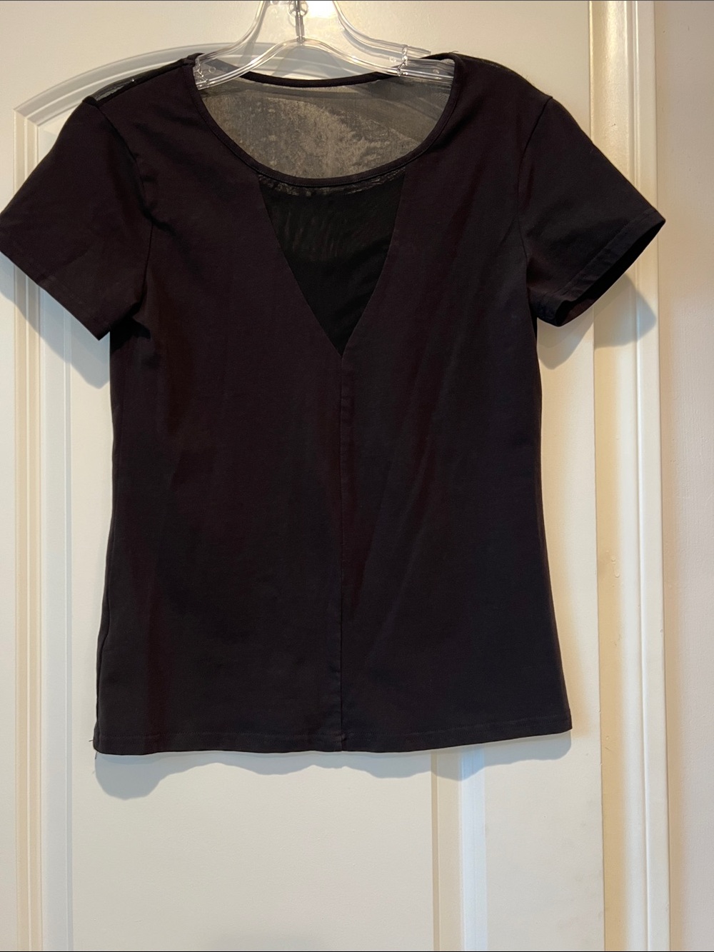 Sexy Black Short-Sleeve Top with Sheer V-Panel